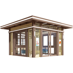 承接工程铝合金阳光房定制园林小区休闲茶室玻璃房新中式户外凉亭