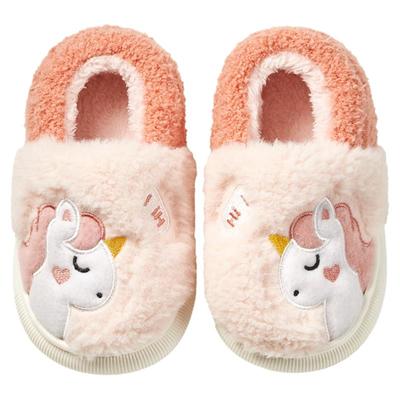 独角兽儿童拖鞋女孩冬季室内家居毛毛棉鞋2025新款包跟女童棉拖鞋