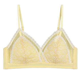 法式黄色大胸显小内衣女性感聚拢薄款蕾丝三角杯无钢圈文胸罩套装
