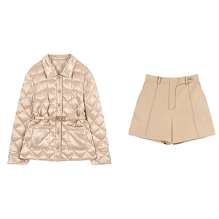 地球店【旧金山】新中式国风轻奢简约时尚保暖90白鸭绒羽绒服套装