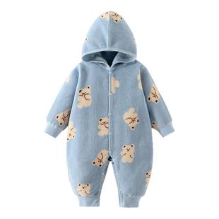 婴儿连体衣秋冬保暖新生儿抱衣宝宝秋冬加厚加绒外出服外套装哈衣