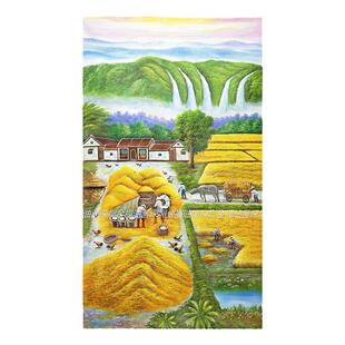 手绘竖版田园五谷丰收图稻田风景油画家居客厅写字楼家居酒店挂画