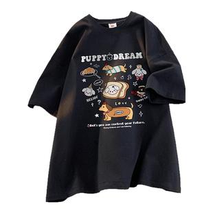 NELY小尼力美式chic卡通印花短袖t恤男女夏季宽松纯棉短袖上衣服