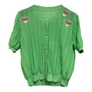 id 女装2025夏新款国内专柜代购同款小熊圆领套头毛衫针织衫