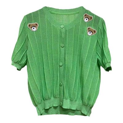 id 女装2025夏新款国内专柜代购同款小熊圆领套头毛衫针织衫