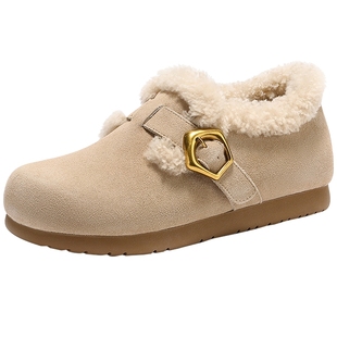 森达毛绒勃肯鞋毛呢冬26年新款鞋口羊毛加绒保暖毛毛鞋冬鞋棉鞋