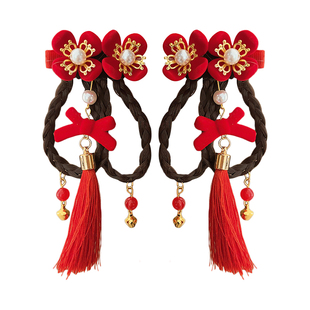 新年红色儿童蝴蝶结发夹过年喜庆发饰古风头饰女童汉服侧边夹发卡