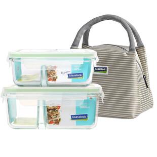 Glasslock盖朗微波炉便当盒上班族饭盒分隔型钢化玻璃保鲜密封盒