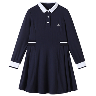 Navigare意大利小帆船女大童学院风翻领连衣裙春秋新款修身百褶裙