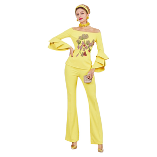 LEEDY＆ME优雅订珠长款礼服精致一字肩新款瘦腰性感酒会套装日常