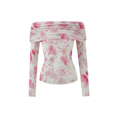 MELINDA LI【永生花】艺术感手绘水彩印花圆领修身长袖上衣