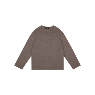 oneup亲肤柔软100%羊毛卷边圆领毛衣女秋冬宽松慵懒高级感针织衫