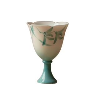 繁野白瓷花口高足主人杯陶瓷手绘兰花茶杯个人专用品茗杯喝茶单杯