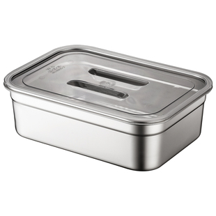 商用加厚方盆不锈钢盆洗菜盆食品级方盘多功能冰箱冷冻收纳盒带盖