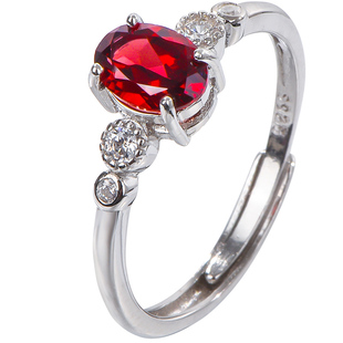 石榴石戒指女925纯银天然红宝石吊坠18k玫瑰金套装首饰本命年礼物