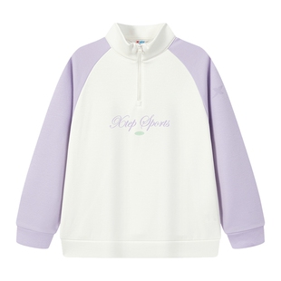 【商场同款】特步童装女童中大童春季款运动休闲立领长袖套头卫衣