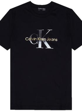 Calvin Klein/CK男士T恤短袖双LOGO烫金印花新款情侣装潮牌时尚潮