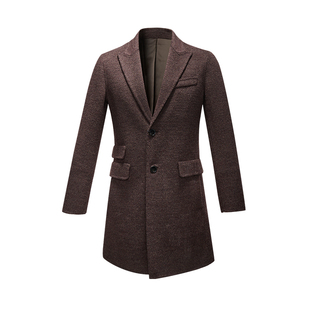 JODOLL乔顿男士中长款毛呢外套冬商务绅士洋气褐色戗驳领羊毛大衣