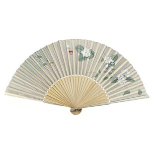 直播16.8元包邮 中国风扇子古风折扇便携旗袍女小荷花绿色舞蹈扇