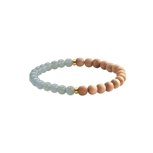 明牌珠宝硬金半山半水手串 足金金珠翡翠木珠黄金手链AFK0429