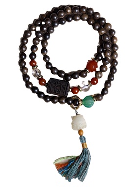 文玩药沉香木多圈手链雨渐耳手牌菩提根九尾狐手串饰品女