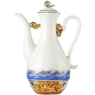 SharLife台湾阿法瓷羊脂玉瓷白酒杯家用分酒器金箔酒具套装礼盒