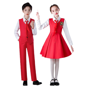 儿童合唱服男女童红色朗诵歌咏比赛服装学生红旗手升旗仪式表演服