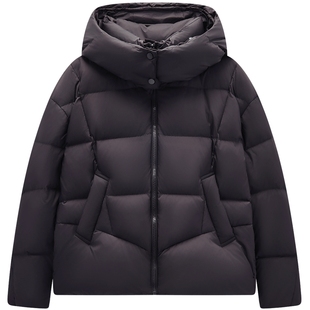 爱居兔90鸭绒立领连帽羽绒服女2025年冬季新款龟背廓形保暖短外套