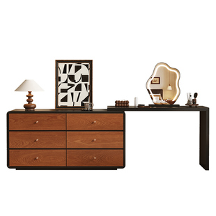 咏楠梳妆台全实木中古风斗柜一体极简卧室高级感可伸缩家用化妆桌