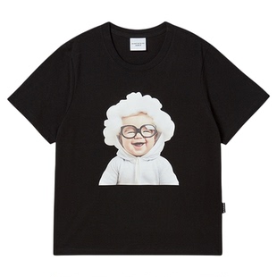 ADLV 韩国潮牌2025秋冬新品娃娃脸云朵宝宝短袖T恤休闲女士上衣