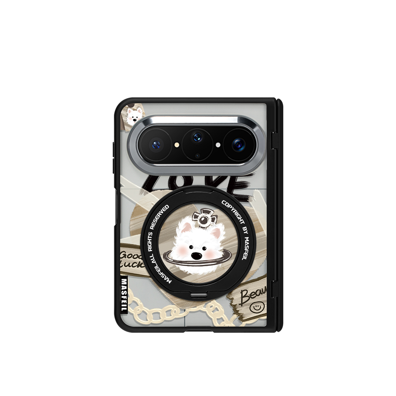 MASFEIL× 爱心西高地适用华为PuraXMax手机壳磁吸带支架小折叠PURA典藏版透明全包保护套防摔女x2新款高级感