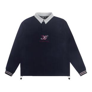 kith 秋季美式复古学院风长袖polo衫男女撞色衬衫领字母刺绣卫衣