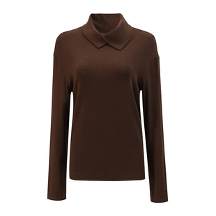 NON RESTRAIN莱赛尔天丝后背系扣设计感上衣女不对称翻领长袖T恤