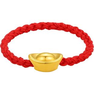 周六福新年礼物黄金戒指女款5d硬金元宝指环尾戒红绳足金手饰定价