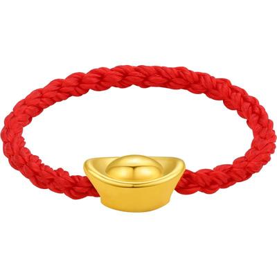 周六福新年礼物黄金戒指女款5d硬金元宝指环尾戒红绳足金手饰定价