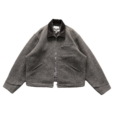 NOFAITH重磅50羊毛灯芯绒领钢花毛呢夹克外套男宽松挺括休闲上衣