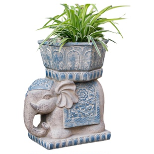 大象石墩花盆底座中式庭院入户门花园仿石雕一对阳台布置装饰摆件