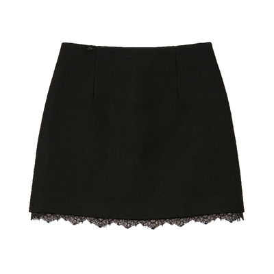 高腰拼接蕾丝边半身裙
