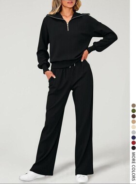 C 45800 Women's Zip-Up Hoodie Set 休闲运动套装 欧美跨境