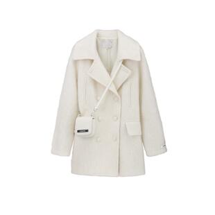 REVAN芮范设计师款飒爽米白包包长大衣RM90302097