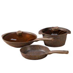 amercook阿尔菲塔花岗岩钛不粘炒锅具套装家用炒煎汤钛锅三件套装