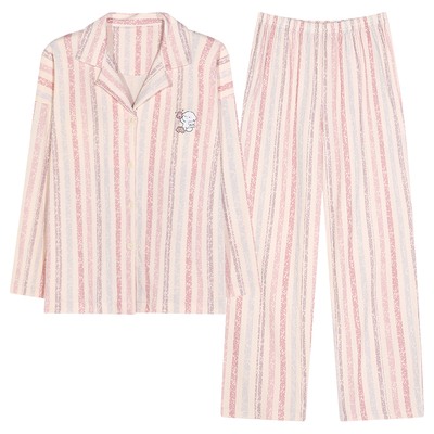 长袖睡衣套装自带胸垫一体家居服