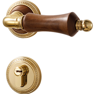 嘉森堡中古风卧室房门锁室内磁吸静音木门锁胡桃木复古法式门把手