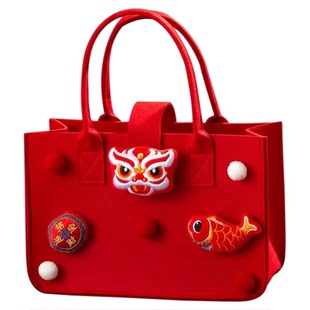 开门红礼物收纳袋手提毛毡包中国风结婚满月生日寿宴伴手礼包袋子