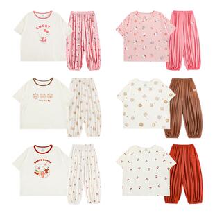 幼悠女童卡通印花家居服套装夏季软萌可爱轻薄透气正肩宽松睡衣潮