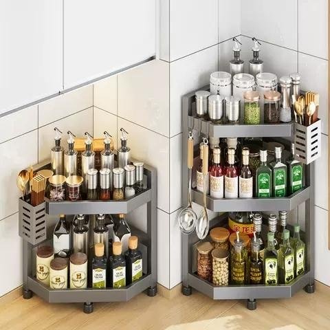 枪灰不锈钢厨房置物架调料架台面放调味瓶品三角转角多功能收纳架