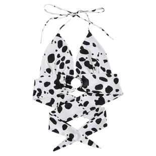 gagaopt 甜辣性感奶牛深V绑带挂脖短款背心女ins修身显瘦露肩上衣