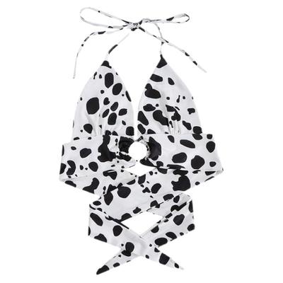 gagaopt 甜辣性感奶牛深V绑带挂脖短款背心女ins修身显瘦露肩上衣