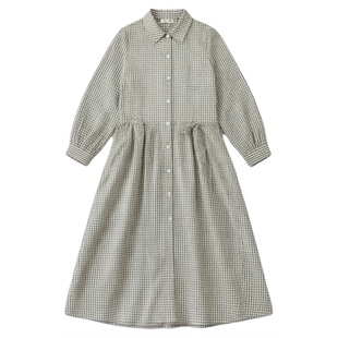 女童纯棉连衣裙春款长袖格子裙2026新款中大童女孩翻领衬衫裙子