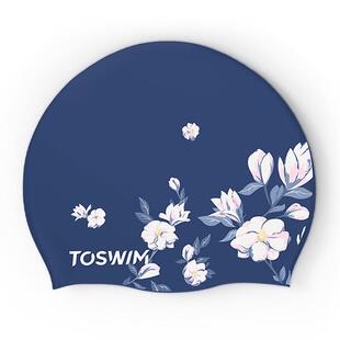 【长发不勒】TOSWIM加大游泳帽女防水泳帽护耳时尚印花硅胶款泳镜